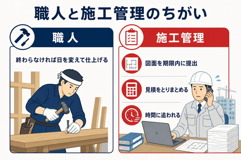 職人と施工管理の違いを示す図解