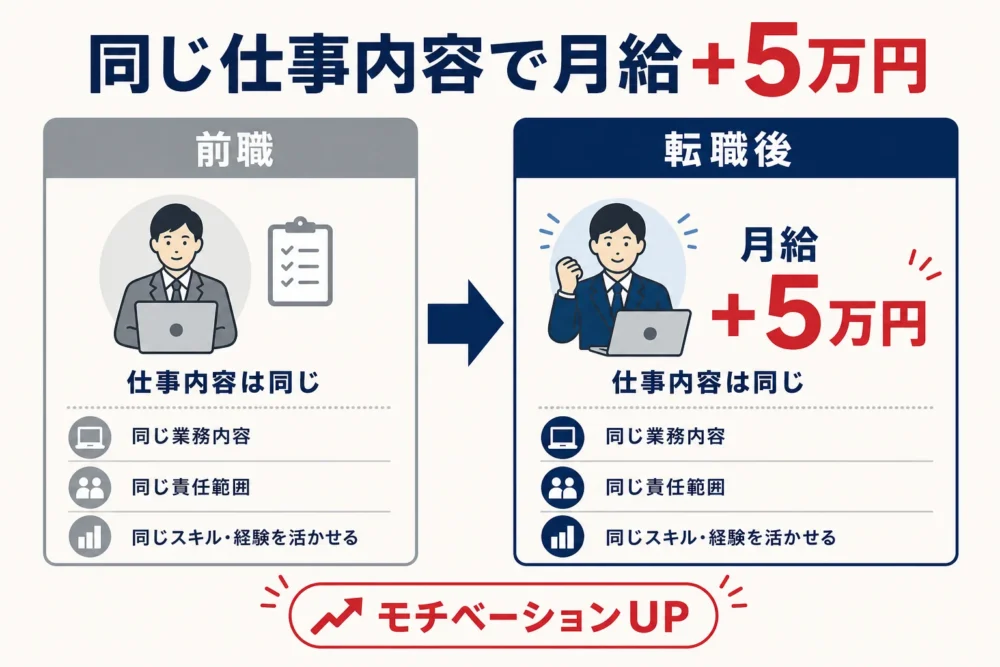 同じ仕事内容で月給が5万円アップした図解